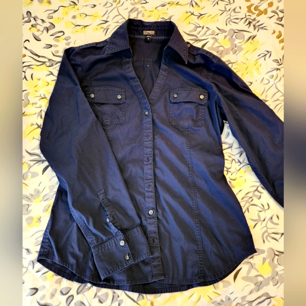 Express Navy Button Up ( Essential Stretch )